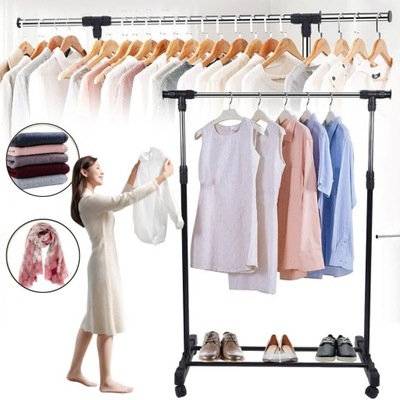 REGULOWANY WIESZAK STOJĄCY WYSOKOŚCIĄ/DŁUGOŚCIĄ GARDEROBA NA KÓŁKACH METAL