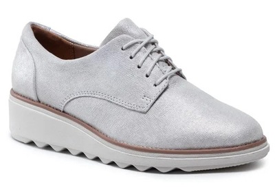 CLARKS DAMSKIE PÓŁBUTY SREBRNE WIĄZANE 35,5 S2E