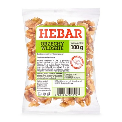 ORZECHY WŁOSKIE 100 G ŁUSKANE POŁÓWKI 100% HEBAR