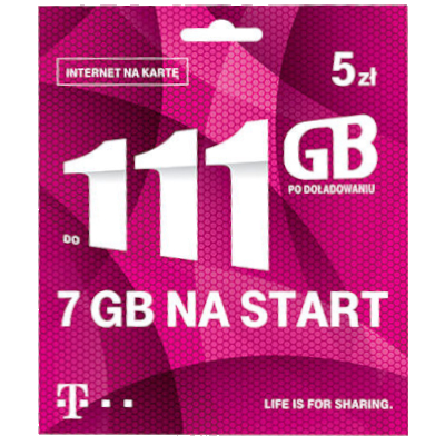 STARTER T-MOBILE INTERNET NA KARTĘ 5zł 7GB