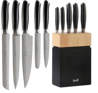 BERRETTI Zestaw 5 ostrych noży kuchennych w drewnianym bloku Grande BR-7962