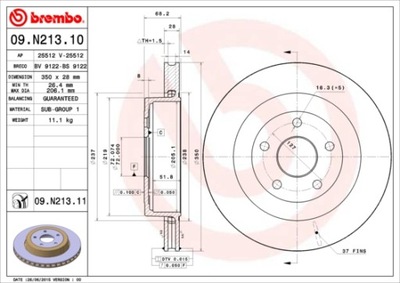 BREMBO 09.N213.11 ДИСК ГАЛЬМІВНИЙ