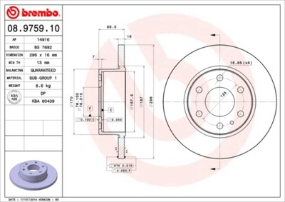 BREMBO 08.9759.10 DISKU STABDŽIŲ 