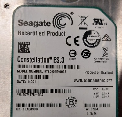 Elektronika dysku Seagate ST2000NM0033 2TB sprawna