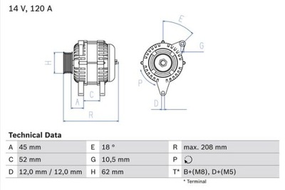 GENERATORIUS (14V, 120A) TINKA DO: ALFA ROMEO 147, 156, 166, FIAT BRAVA 