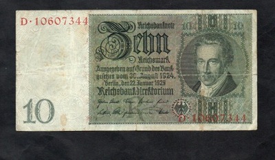 BANKNOT NIEMCY - 10 reichsmark 1924 / 1929 rok, seria D