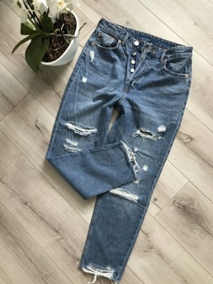 H&M wysoki stan jeans luźne rurki DZIURY 38 40