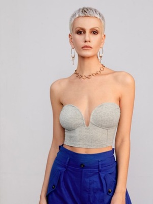 SHEIN SZARY BAWEŁNIANY TOP XS 818