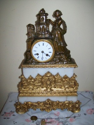 -OBNIŻKA--[@81] Sliczny zegar braz figuralny- ok 1850r
