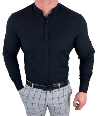 Koszula meska ze stojka czarna slim fit oxford XL