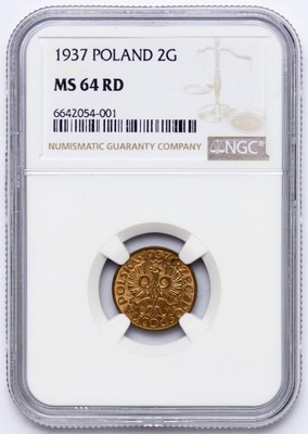 Polska, II RP, 2 grosze 1937, NGC MS64 RD