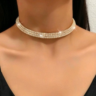 NASZYJNIK KRYSZTAŁKI CHOKER GLAMOUR GOLD D