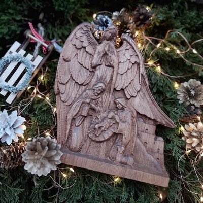 Drewniana szopka Bożenarodzenie dekoracja Święta Rękodzieło Świąteczne