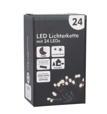 LAMPKI CHOINKOWE GIRLANDA ŚWIETLNA 24 DIODY 8 FUNKCJI TIMER BATERIE 180CM