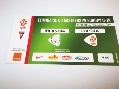 bilet IRLANDIA - POLSKA 24.05.2011 U19