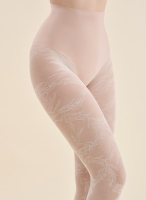 Siateczkowe rajstopy z kwiatowym wzorem Floral ecru 4