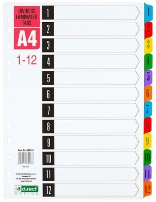 Przekładki kartonowe 1-12 index laminowany D.RECT