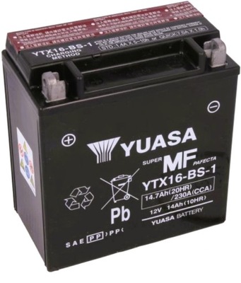 АККУМУЛЯТОР YUASA MF AGM 14.7AH 230A 12V L+ YTX16-BS-1 МОТОЦИКЛЕТНЫЙ