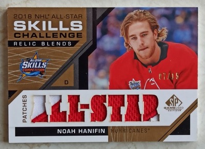 SP GAME USED 2018-19 2018 NHL ALL-STAR SKILLS BLENDS NOAH HANIFIN PATCH /15