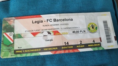 Bilet Legia Warszawa - FC.Barcelona