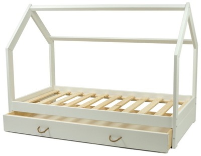Łóżko drewniane domek z szufladą 80 x 160 cm, białe