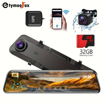 4K WiFi Mirror Car Dash Cam With GPS SD Card Rearview Dash Camera Front 