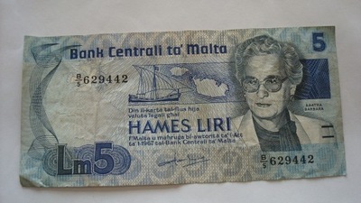 Banknot 5 liri Malta stan 3