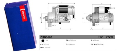 DENSO СТАРТЕР VAG 1.7 KW, 1.4/1.9 TDI DSN3007