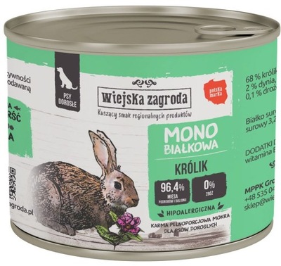 Wiejska Zagroda Monobiałkowa Królik puszka 200 g