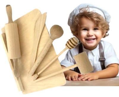 Zabawki drewniane przybory kuchenne kuchnia dla dzieci wałek stolnica EKO