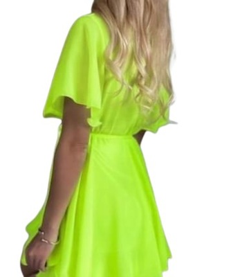 Sukienka muślinowa kopertowa neonowa zielona
