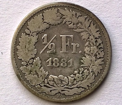 SZWAJCARIA 1/2 FRANKA 1881 / srebro