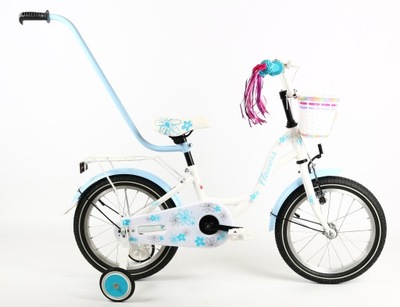 Rower 16 cali dla dziewczynki TURBO FLOWERS 16 POLSKI biało-błękitny pastel