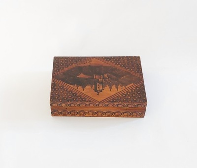 Drewniana szkatułka PRL pudełko OJCÓW Rękodzieło