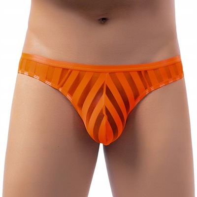 SEXY PRZEŚWITUJĄCE MĘSKIE STRINGI ORANGE PASKI L