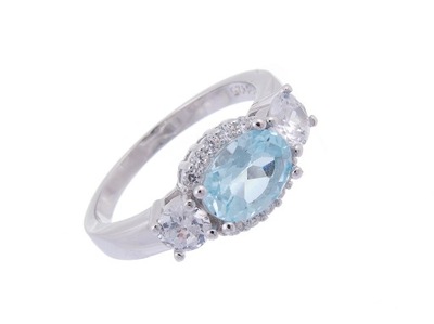 SREBRNY PIERŚCIONEK RODOWANY ROZM.13 SKY BLUE TOPAZ NATURALNY