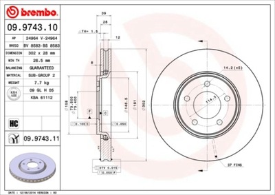 ГАЛЬМІВНІ ДИСКИ ГАЛЬМІВНІ ПЕРЕД BREMBO 09.9743.11 09974311