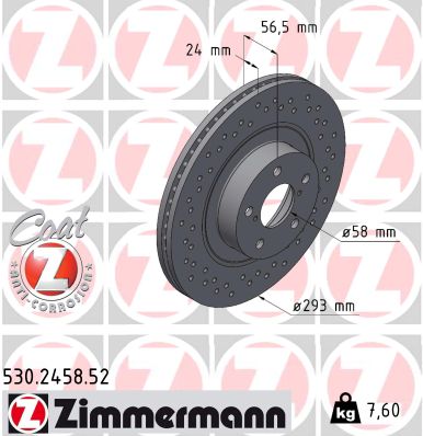 ZIMMERMANN 530.2458.52 ДИСК ТОРМОЗНОЙ