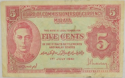 11.fz.Malaje, 5 Centów 1941, P.7.a, St.3+