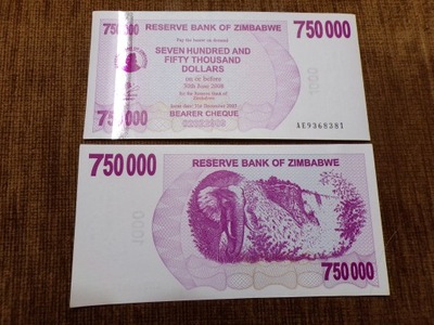 604-ZIMBABWE 750 000 DOLARÓW UNC
