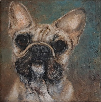 Buldożek Portret psa Obraz olejny Ręcznie malowany Buldog francuski French