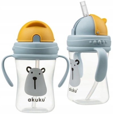 AKUKU KUBEK BIDON Z RURKĄ SŁOMKĄ UCHWYTY 300ml 9m+