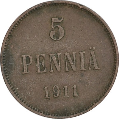 5.FINLANDIA, MIKOŁAJ II, 5 PENNIA 1911