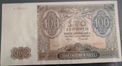 100 zł. 1941 seria A stan II Generalna Gubernia