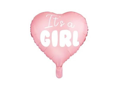 Balon foliowy It's a girl na baby shower serce różowe 48cm