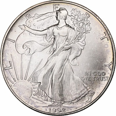 USA, Dollar, Silver Eagle, 1992, 1 Oz, Srebro, AU(