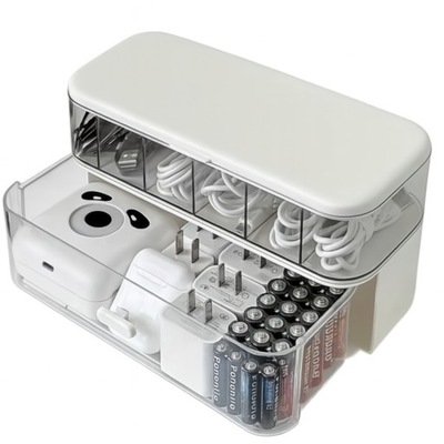 ORGANIZER PUDEŁKO POJEMNIK NA ŁADOWARKI BATERIE SŁUCHAWKI PRZEWODY KABLE