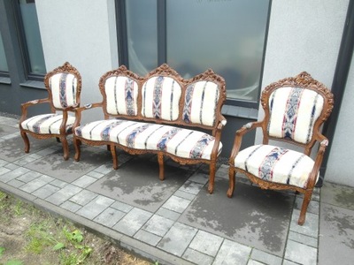 komplet wypoczynkowy - kanapa i 2 fotele drewno