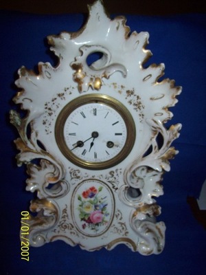 --OBNIŻKA-- [@5h] -Śliczny Porcelanowy Zegar Kominkowy XIXw