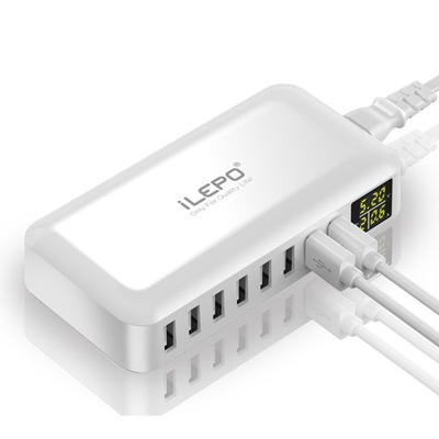 iLepo Smart HUB ładowanie USB 8-portowa ładowarka ścienna z LCD 40 W MAX 8A